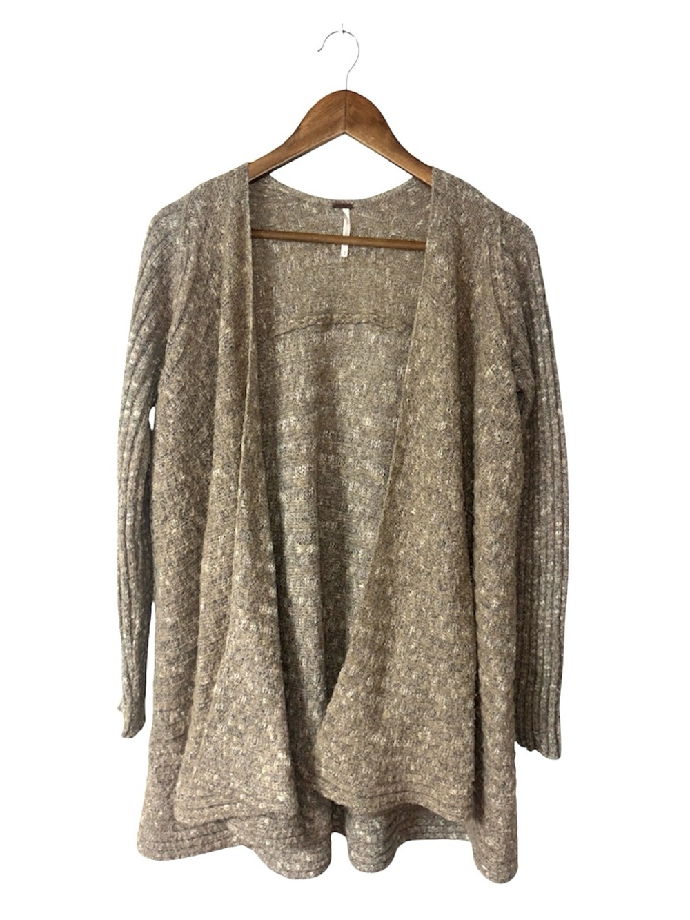 Free People Beige Tan Duster Cardigan Sweater Neutral Boho Wool Cotton Small